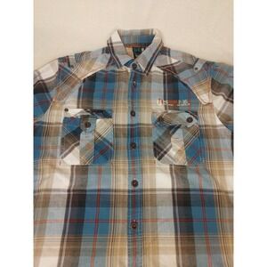 Plaid‎ Burnside Shirt Mens Medium Blue Button Down A48